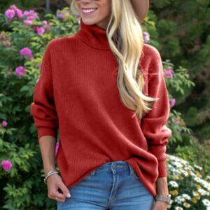 FREE PEOPLE Softly Structured Red Knit Turtleneck Tunic Sweater (size XS)